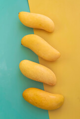 Four Thai Mangoes with yellow peel put on colorful background