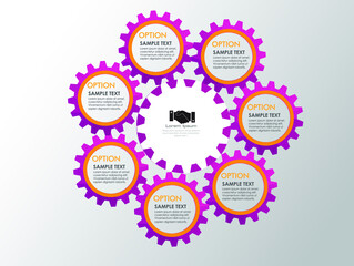 Abstract techno gear background with geometric colorful gear wheels. Space for gear text. Vector gears modern mechanism industrial concept. Technology gears background. Gears Vector illustration 