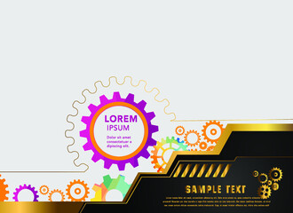 Abstract techno gear background with geometric colorful gear wheels. Space for gear text. Vector gears modern mechanism industrial concept. Technology gears background. Gears Vector illustration 