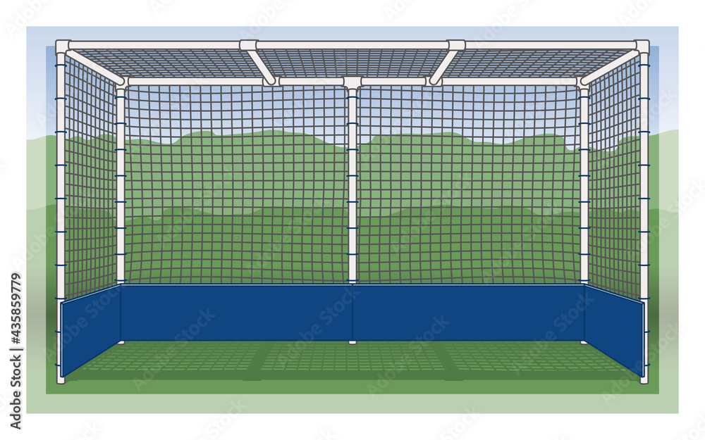 Wall mural field hockey goalposts, net on field with outdoor background