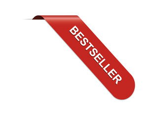 red corner ribbon banner with text BESTSELLER on white background