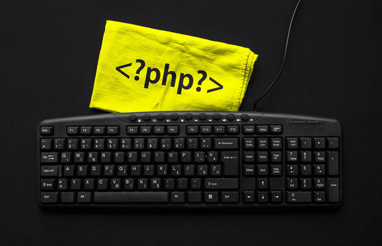 PHP programming language. Rag width word PHP and pc keyboard.