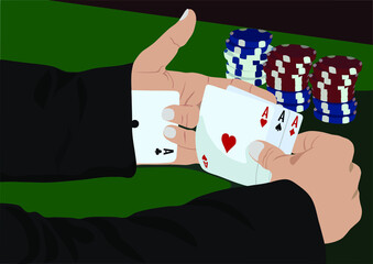 Ace up my sleeve. A businessman in a suit with a card in his sleeve.