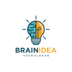 Creative idea flat line icon. Brain in lightbulb vector illustration. Thin sign of innovation, solution, education logo. 