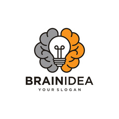Creative idea flat line icon. Brain in lightbulb vector illustration. Thin sign of innovation, solution, education logo. 