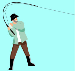 Fishing Man Vector Illustration Flat Design