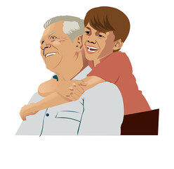 Old Man with his Grandchild Smiling Happy