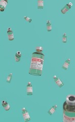 Coronavirus COVID-19 vaccine bottle floating or levitating in the air selective focus 3D render illustration