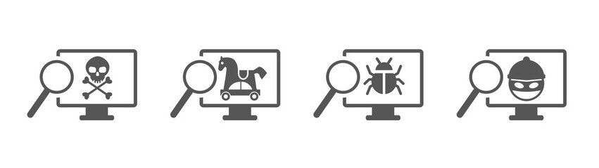 Banner computer security - icon set detecting hacking, computer virus, Trojan and phishing