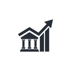 Financial Stock Exchange, bank and the graph to the top. Investment growth. Vector icon isolated on white background.