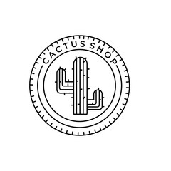 cactus logo line art badge minimalist vector design inspiration