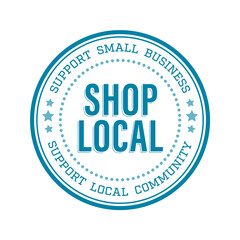 Shop Local Icon Medallion Badge Color Blue - Support Small Business Graphic Vector