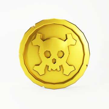 3D render of a pirate’s skull gold coin