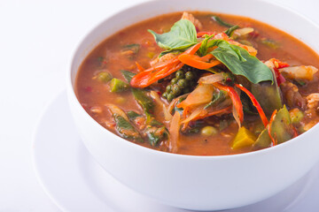 Thai delicious food. Thai curry on the white background.