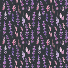 lavender background. Watercolor flower. Seamless pattern, abstract painting