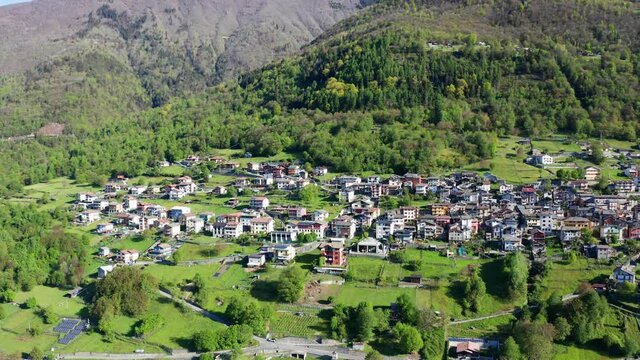 Aerial 4K - Buglio in Monte village, Valtellina, Italy