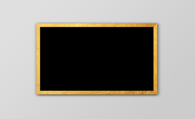 One Golden Photo frame with Black Blank and gold Borders. Rectangular horizontal  picture frame. painting and photography mock up. 3D illustration 