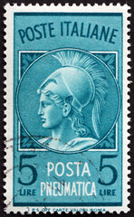 Postage stamp Italy 1947 Minerva, Roman goddess of wisdom