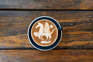 Table Top View of Pegasus Winged Horse Coffee Latte Art 