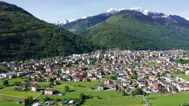 Aerial 4K - City of Morbegno in Valtellina, Italy