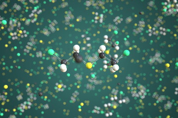 Mustard gas molecule made with balls, conceptual molecular model. Chemical 3d rendering