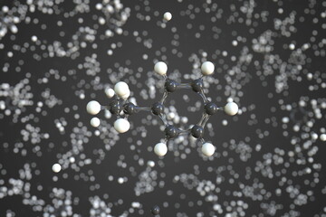 Ethylbenzene molecule, scientific molecular model, 3d rendering