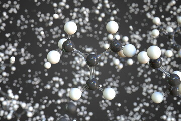 Polyisobutylene molecule made with balls, scientific molecular model. Chemical 3d rendering