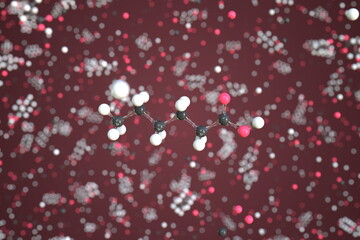 Hexanoic acid molecule made with balls, scientific molecular model. Chemical 3d rendering