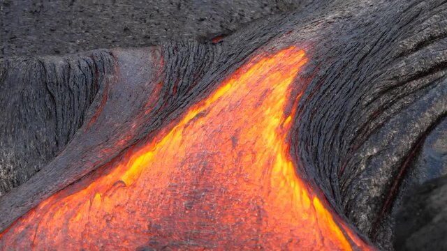 Molten Lava Streams Blurred After Volcanic Eruption
