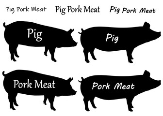 Pig with inscription in the set. Vector image.