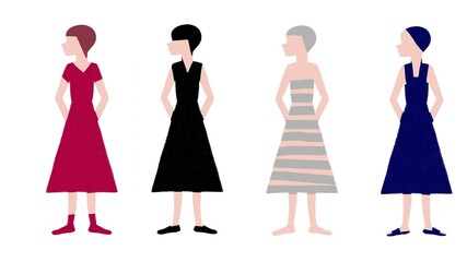 横顔を見せて正面向きに立っている女性4人