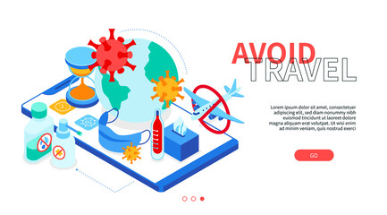 Avoid travel - modern colorful isometric web banner