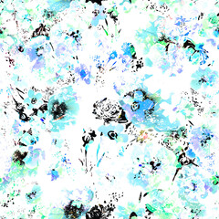 Seamless floral pattern wild flowers drawn by paints