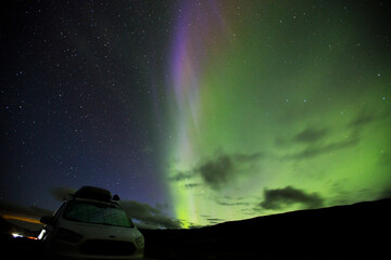 Northern lights and milky way in Dovrefjell National Park, Norway