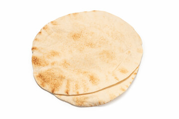 Grilled pitta bread isolated on white background.