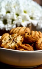 Homemade cookies with nuts, wood background, selective focus. High quality photo