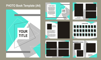 Template for school photobook or graduation album. Modern geometric style. Layout of Frames for photos in A4 format. Vector illustration - obrazy, fototapety, plakaty