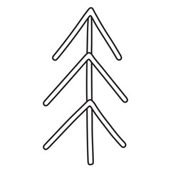 Spruce from sticks in a linear style. Flat style tree. Isolated outline element on a white background. Hand drawn vector illustration. Ecology and environment protection. Eco and nature