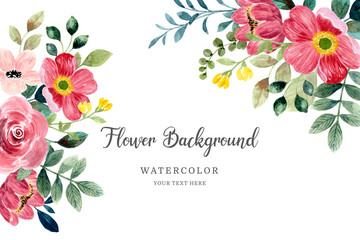 Red flower frame background with watercolor