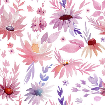 Seamless pattern, flower background, watercolor drawing, abstract painting