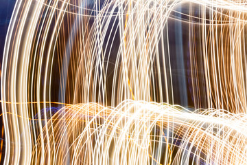 Abstract pattern of the golden city lights from cars, streetlights and bars. Abstract blurred background. Colorful pattern for creative backgrounds.