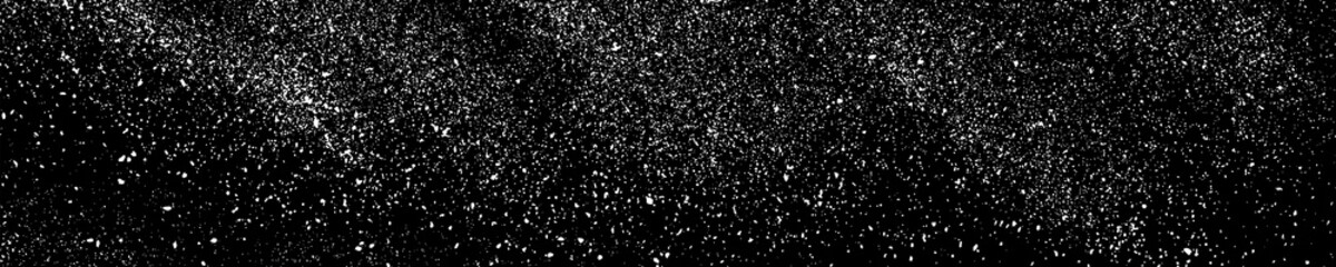 White Grainy Texture On Black. Panoramic Background. Wide Horizontal Long Banner For Site. Dust Overlay. Light Coloured Noise Granules. Snow Vector Elements. Illustration, EPS 10.