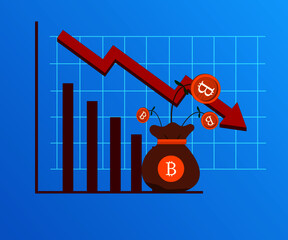 Decrease bitcoin rate icon and arrow design of Cryptocurrency. Money  currency exchanger financial internet market electronic finance and internet theme. vector illustration. - 435880751
