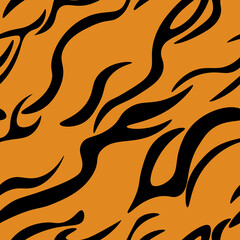 animal print seamless pattern, animal skin tiger vector background black stripes on orange