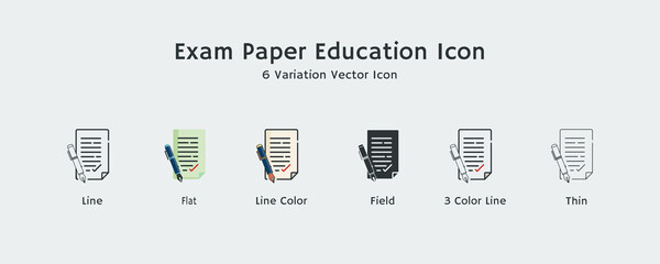 Line, Flat, Thin, Field, Colorful, Outline Style Exam Paper Education Icon Vector Design