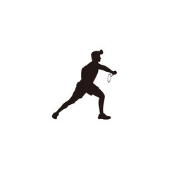 Fototapeta na wymiar silhouette of sport man badminton receiving the shuttlecock from the opponent - silhouette of badminton athlete are receiving shuttlecock isolated on white