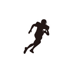 Fototapeta na wymiar silhouette of men running fast with the ball when playing rugby - football player running fast with the ball silhouette isolated on white