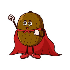 Naklejka premium Cute Kiwi fruit character with Super hero costume and try to fly. Fruit character icon concept isolated. Emoji Sticker. flat cartoon style Vector