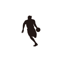 silhouette of man dribbling the ball on basket ball game - illustrations of basket ball player dribbling the ball cartoon silhouette isolated on white