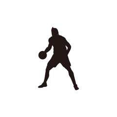 silhouette of basket ball athlete keeping or holding the ball on a game - illustrations of basket ball player keeping or holding the ball cartoon silhouette isolated on white